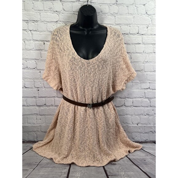 Free‎ People Womens Sz M Pale Peach Nude Popcorn Knit Oversized LS Sweater - Picture 3 of 8